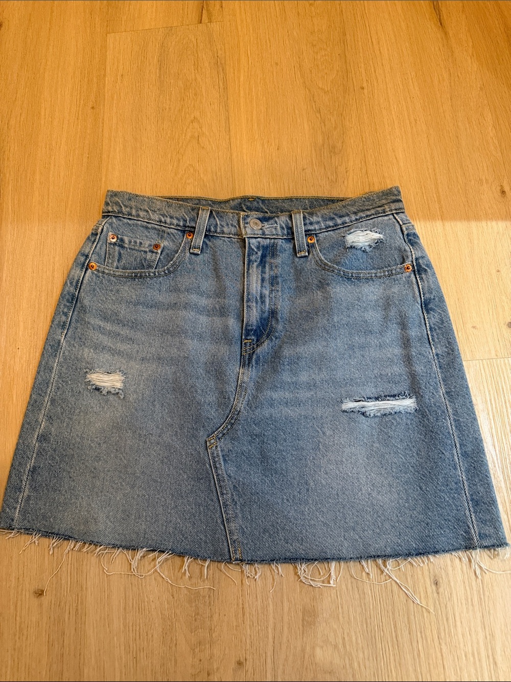 Levi's Light Blue Distressed Denim Mini Skirt